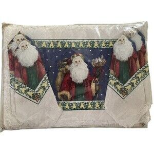 Vintage Stevens Linen 4 Placemats Napkins Original Packaging Old World Santa